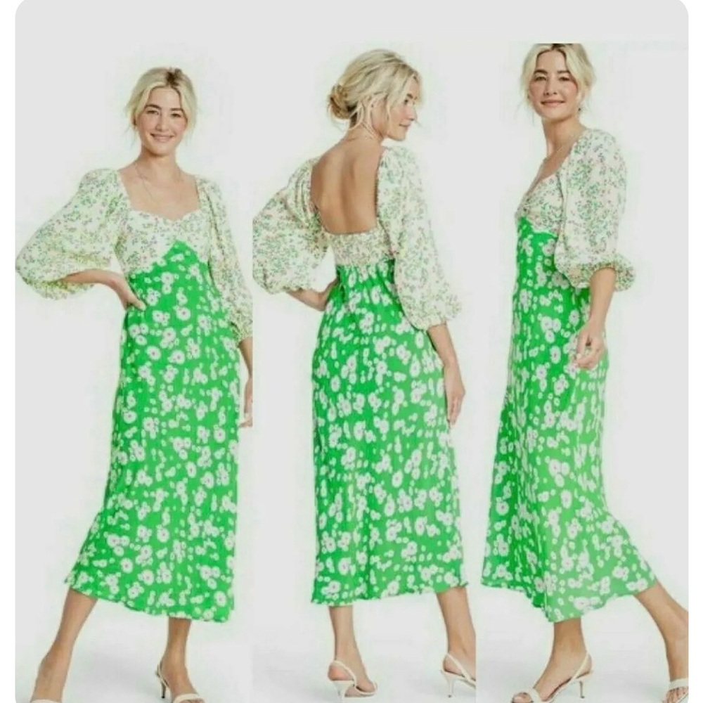 ✨ Rixo x Target Green White Daisy Puff Sleeve Dress